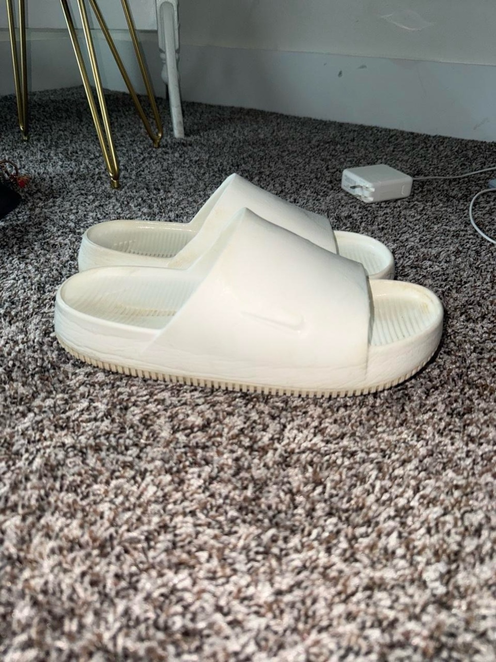 Nike White Slide Sandals with Embossed Swoosh